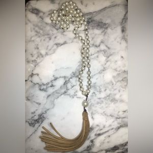 Pearl and leather tassel necklace